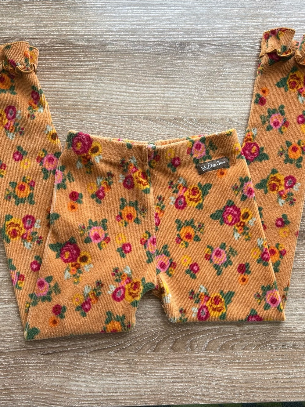 Matilda Jane HAYRIDE Leggings Orange Floral Velour Ruffle Hem Size 6